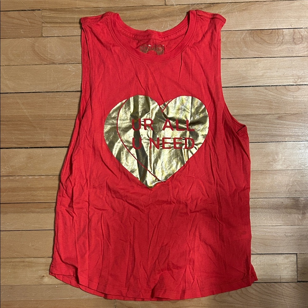 Spiritual Gangster Red Tank Top with Gold Heart Saying Ur All U Need
